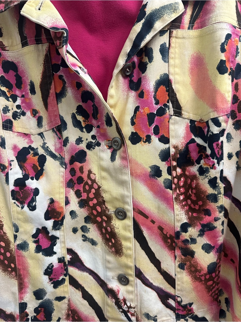 Chico’s Colorful Animal Print Button-Up Jacket & Raspberry Tee Combo - Picture 2 of 9